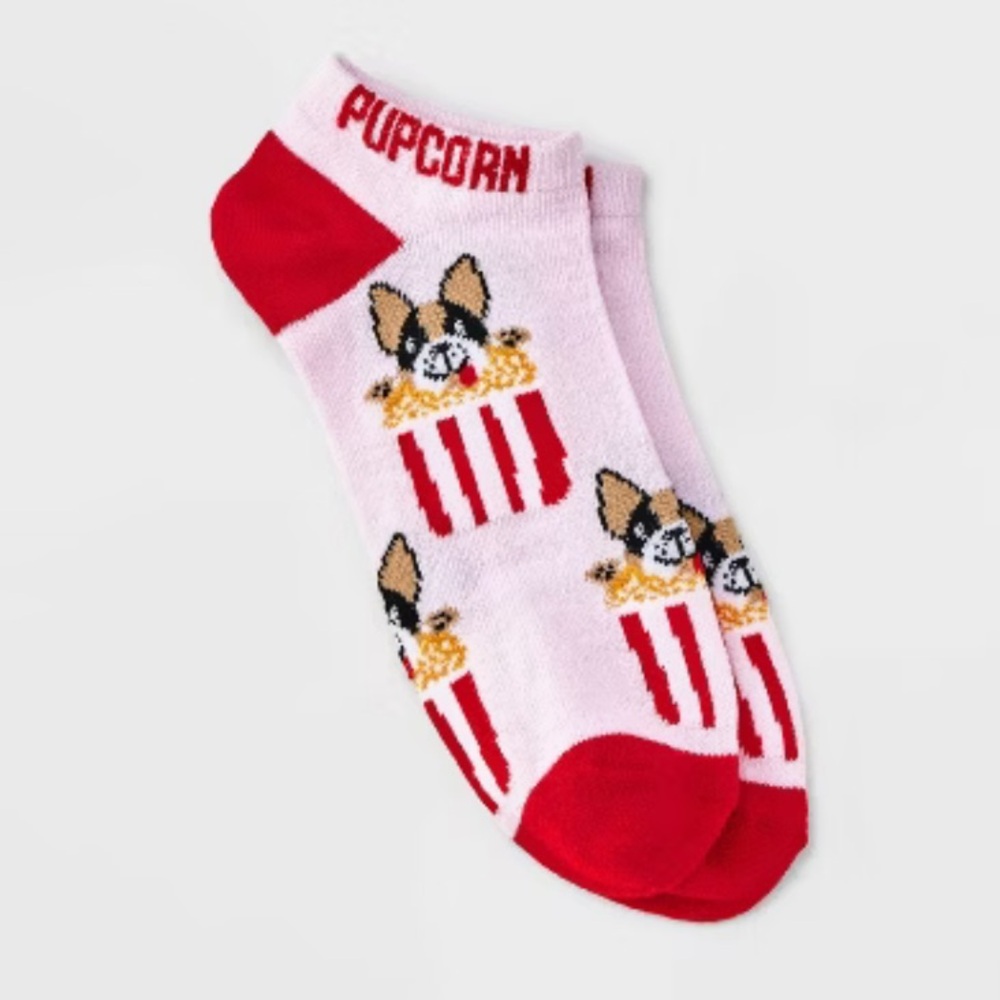 🎁NWT Women's Red and White Lowcuts Dog/Popcorn Socks 4-10
